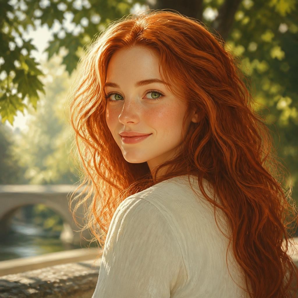 Illustration for the English word “redhead”