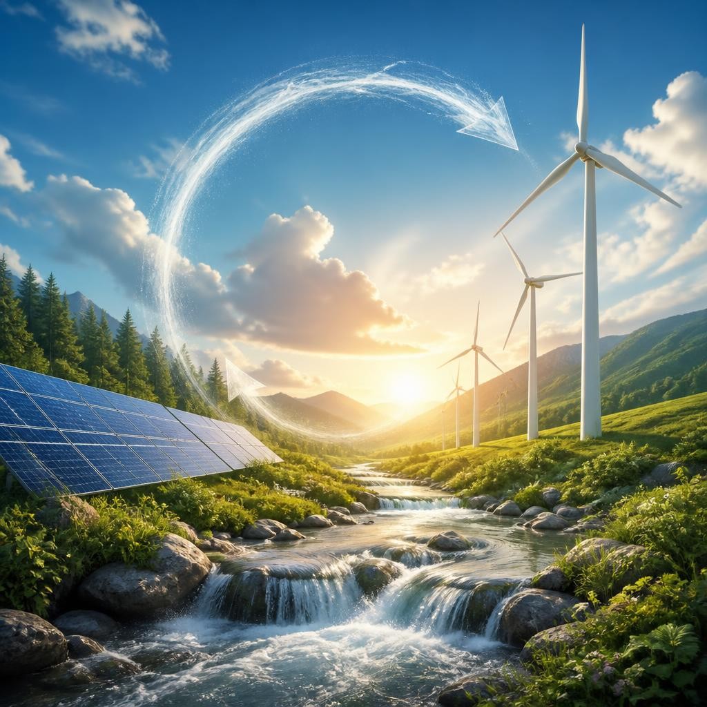 Illustration for the English word “renewable”