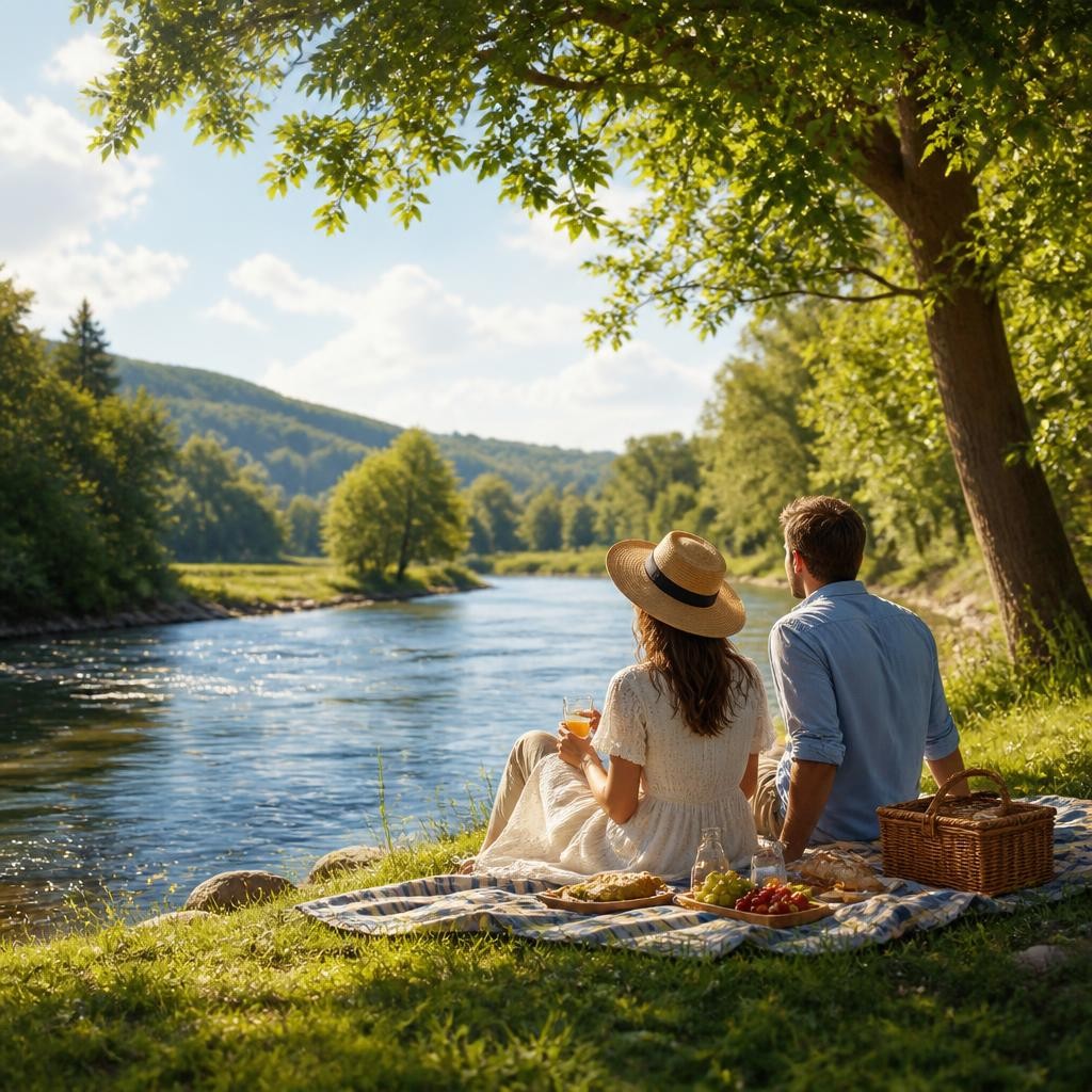 Illustration for the English word “riverside”