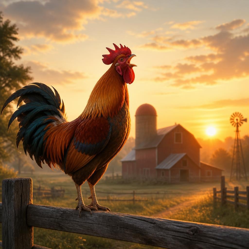 Illustration for the English word “rooster”