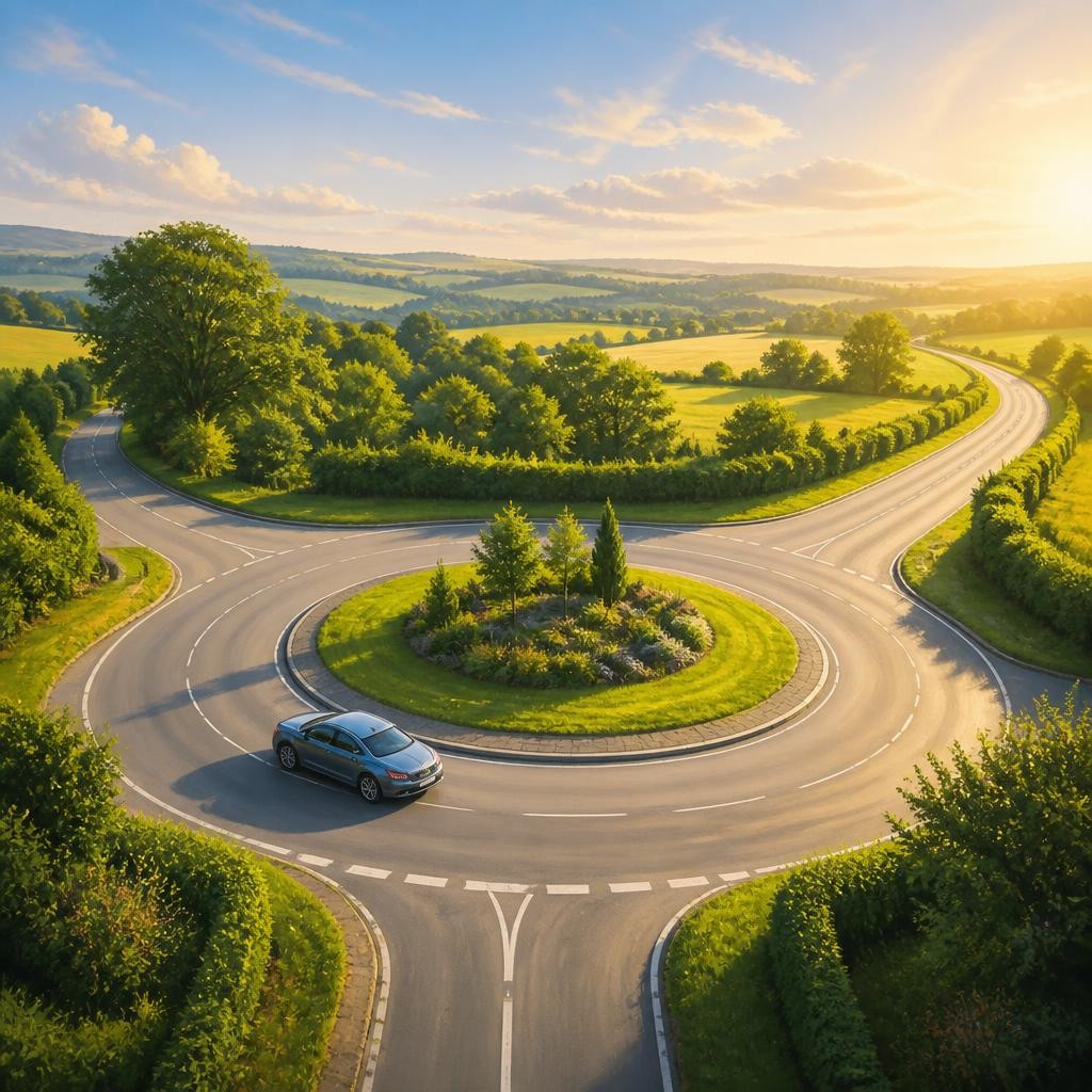 Illustration for the English word “roundabout”