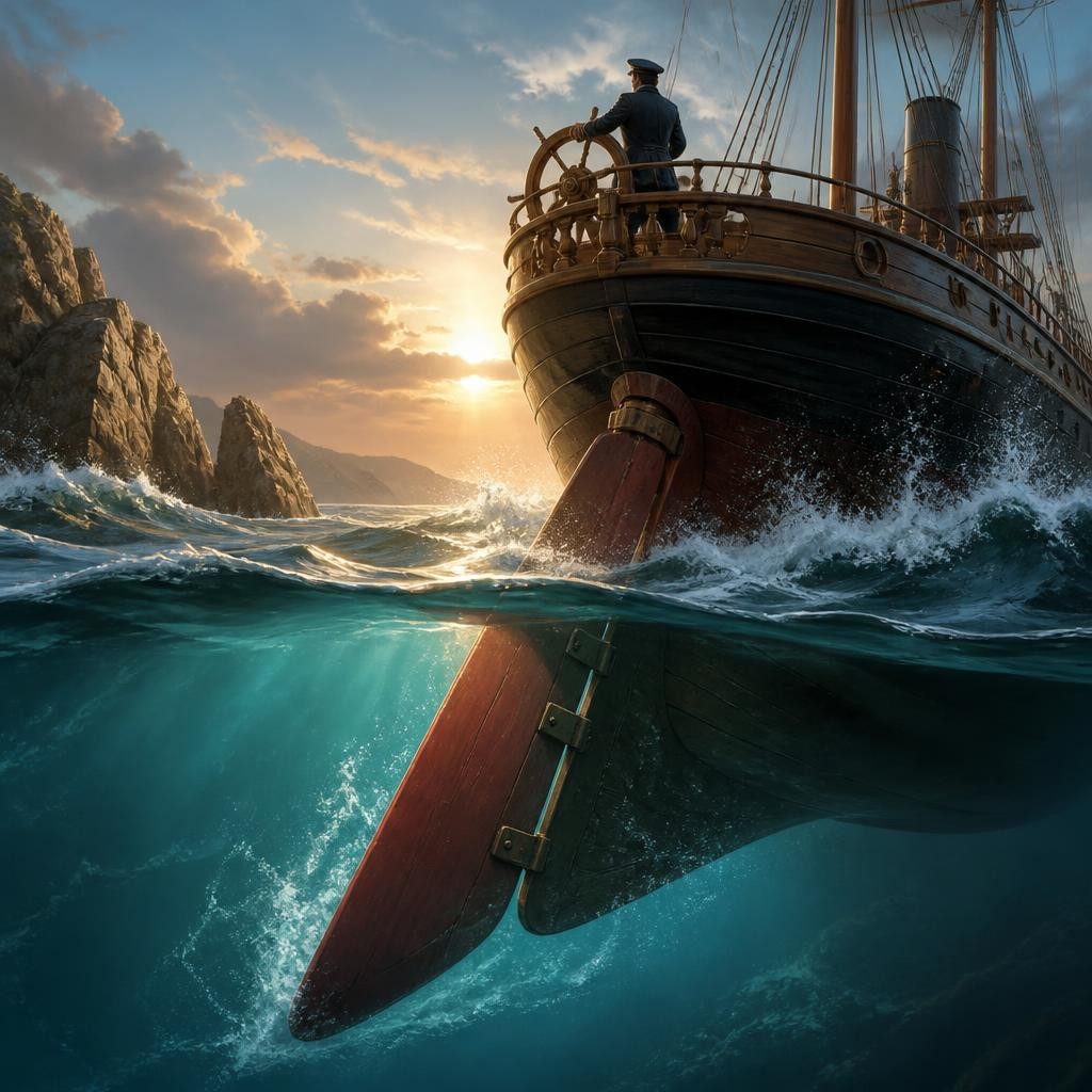 Illustration for the English word “rudder”