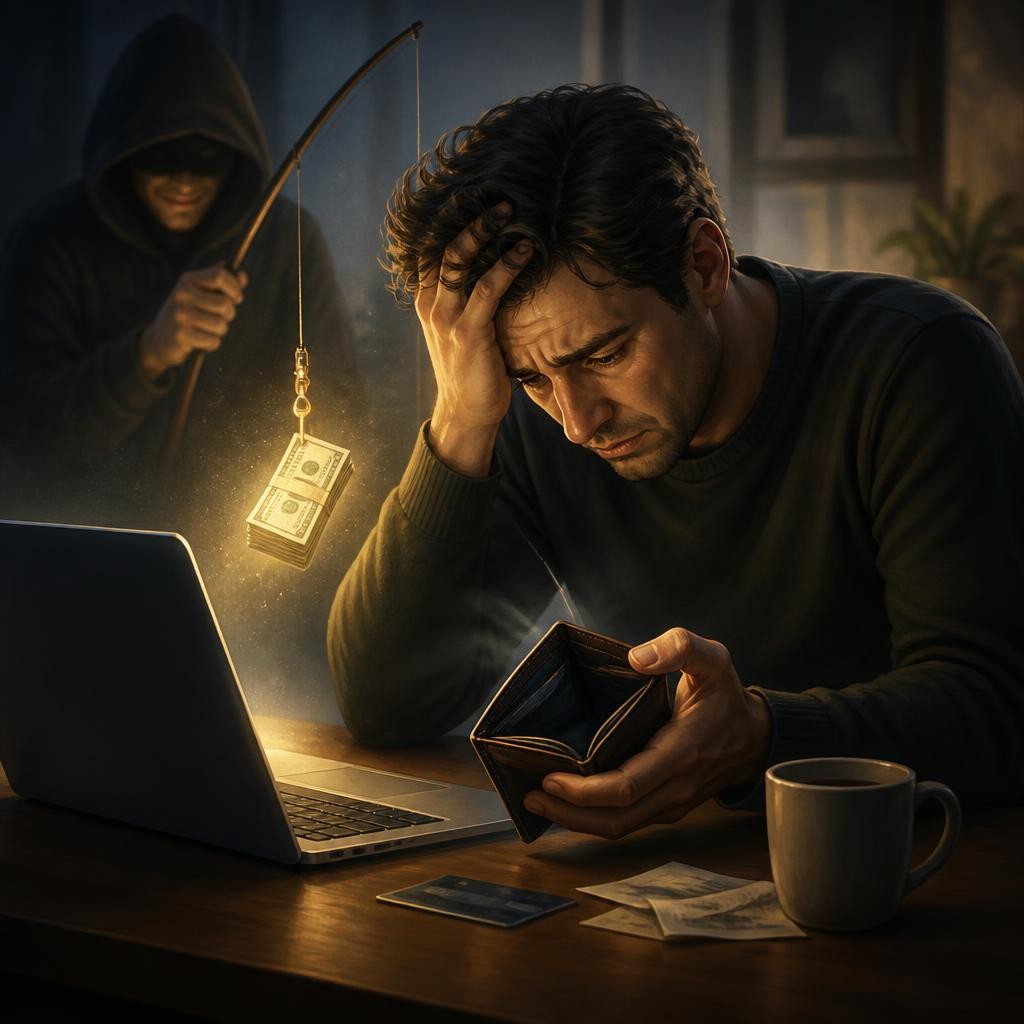 Illustration for the English word “scam”