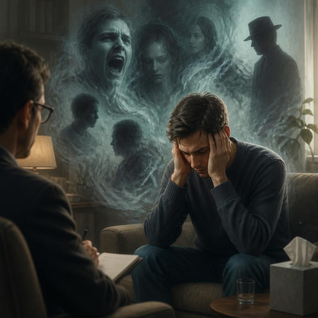 Illustration for the English word “schizophrenia”
