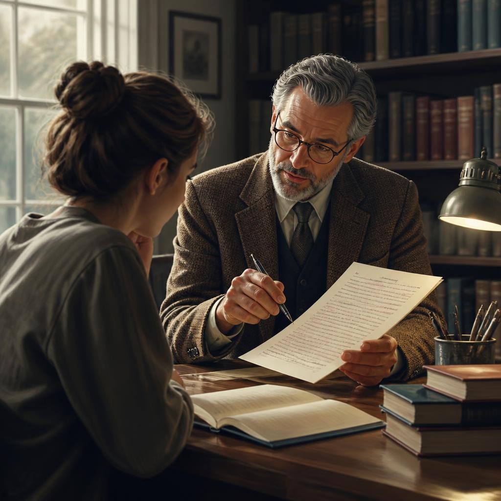 Illustration for the English word “scholarly”