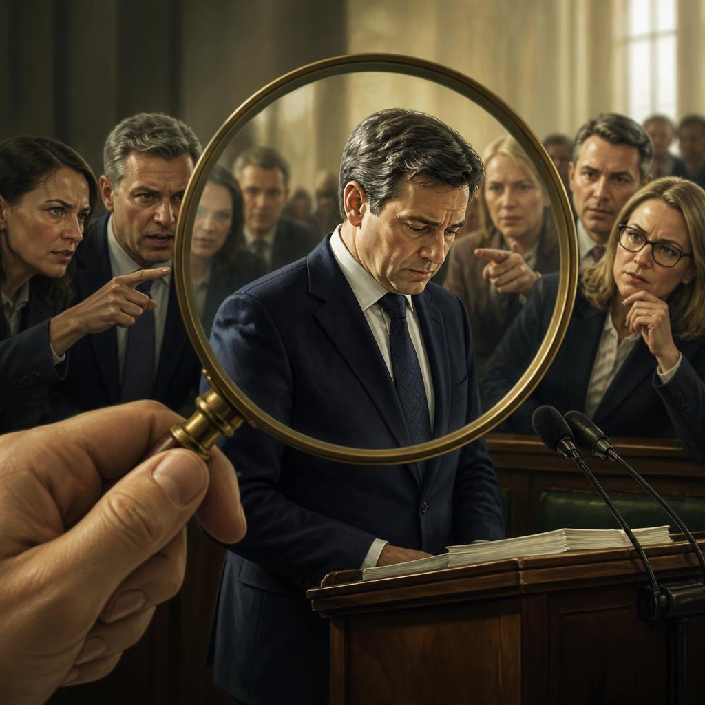 Illustration for the English word “scrutiny”