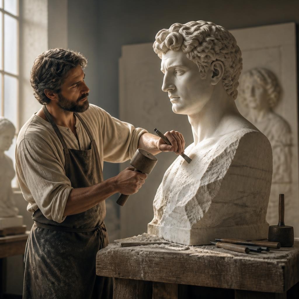 Illustration for the English word “sculptor”