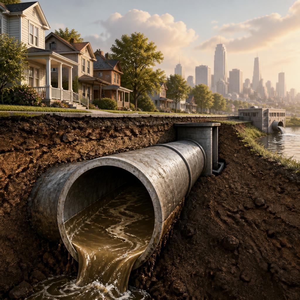 Illustration for the English word “sewage”