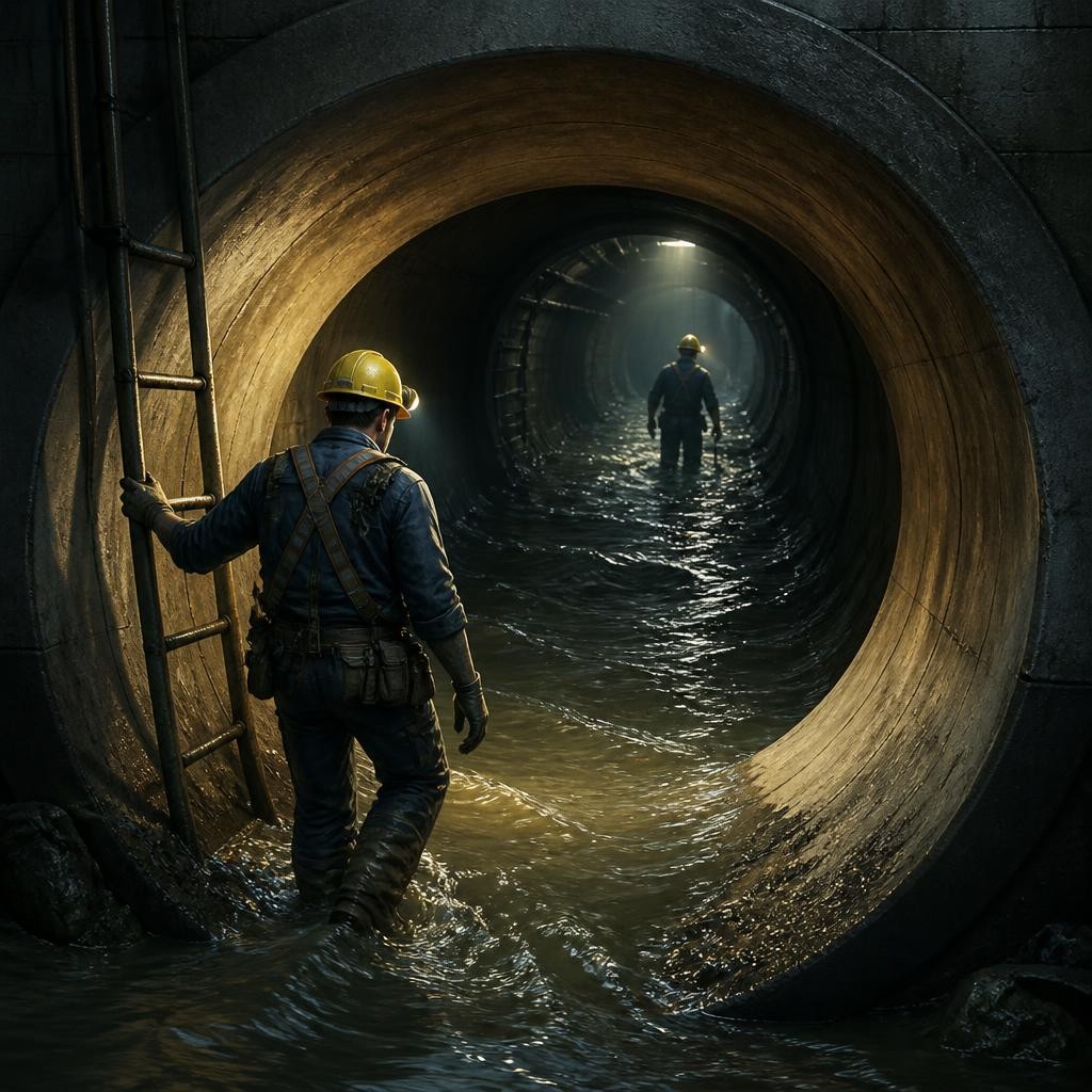 Illustration for the English word “sewer”