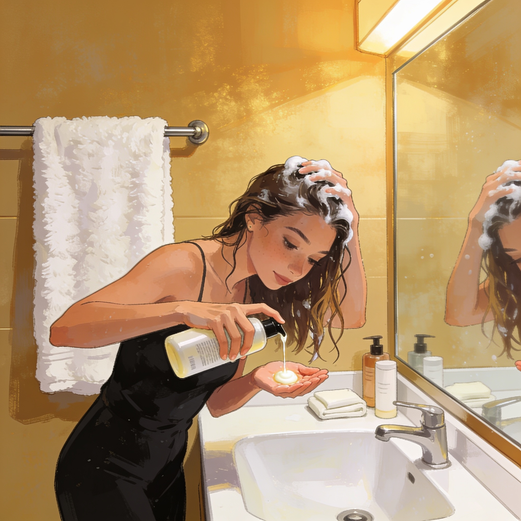 Illustration for the English word “shampoo”