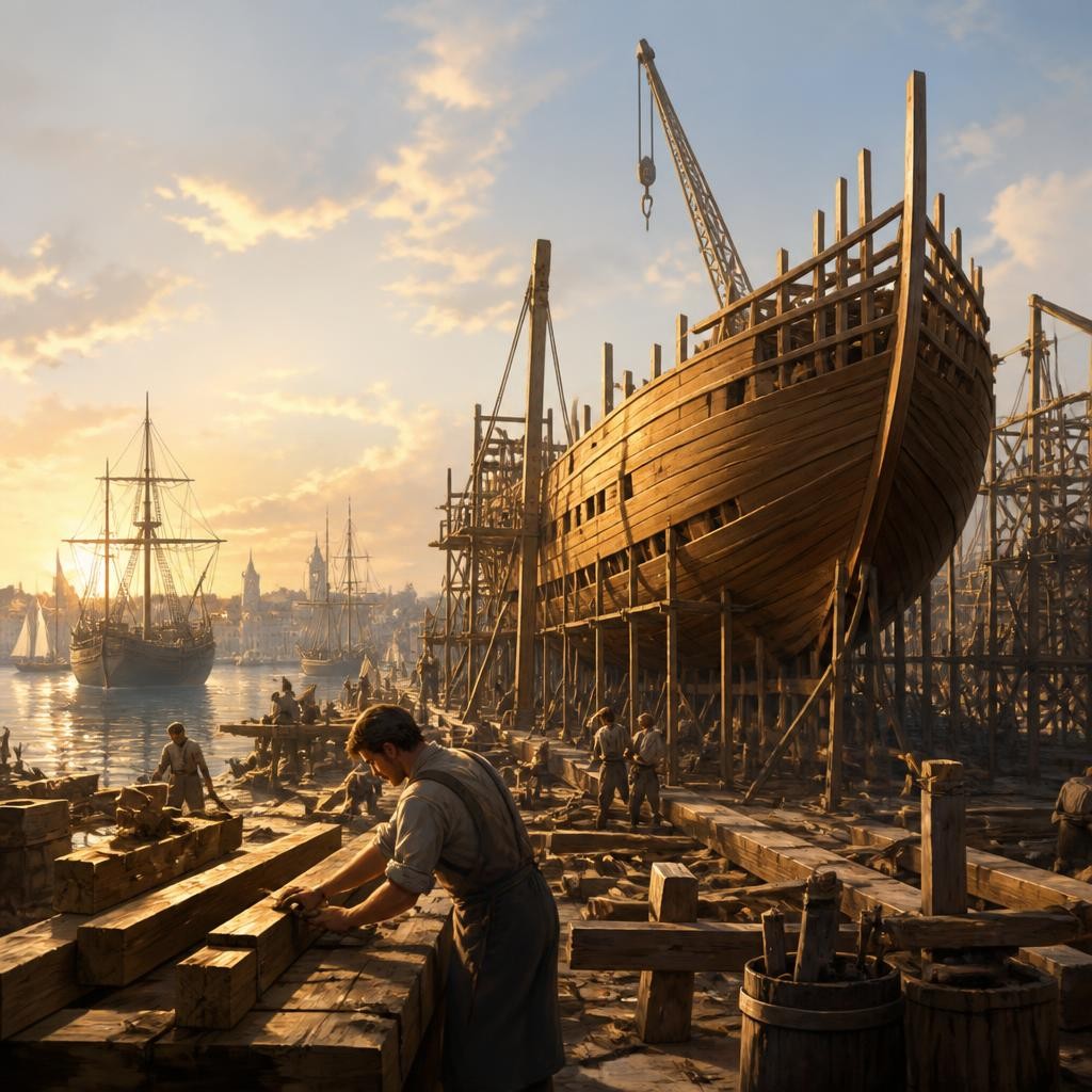 Illustration for the English word “shipbuilding”