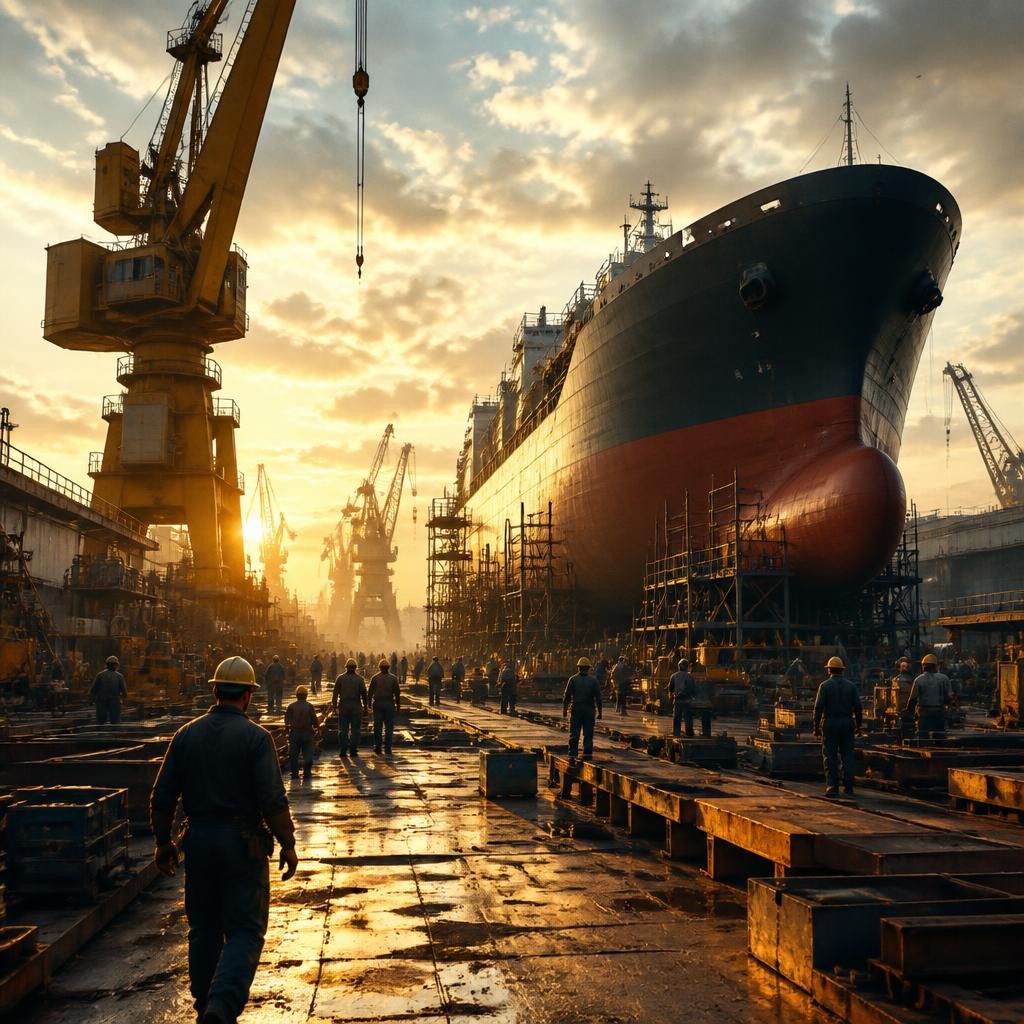 Illustration for the English word “shipyard”