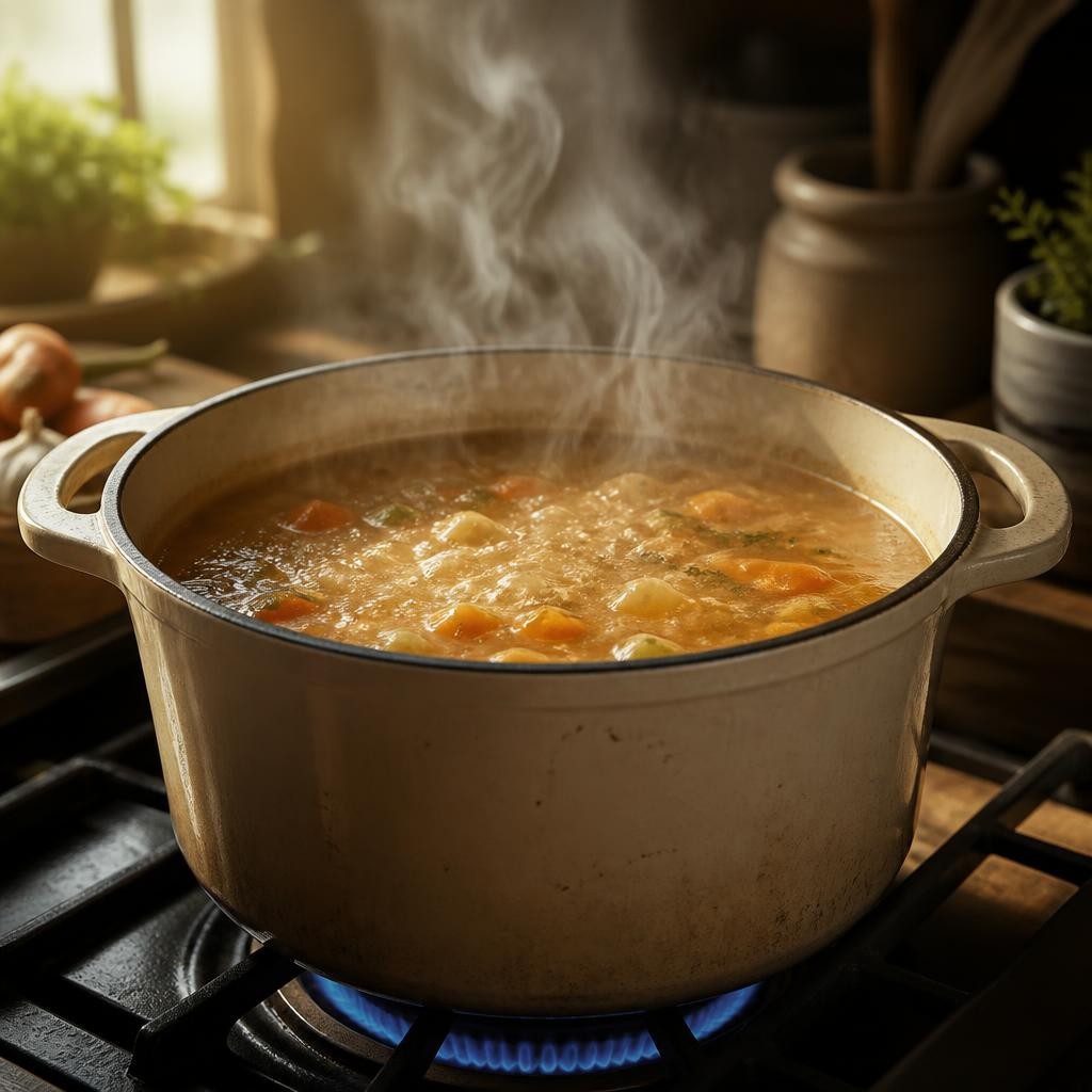 Illustration for the English word “simmer”