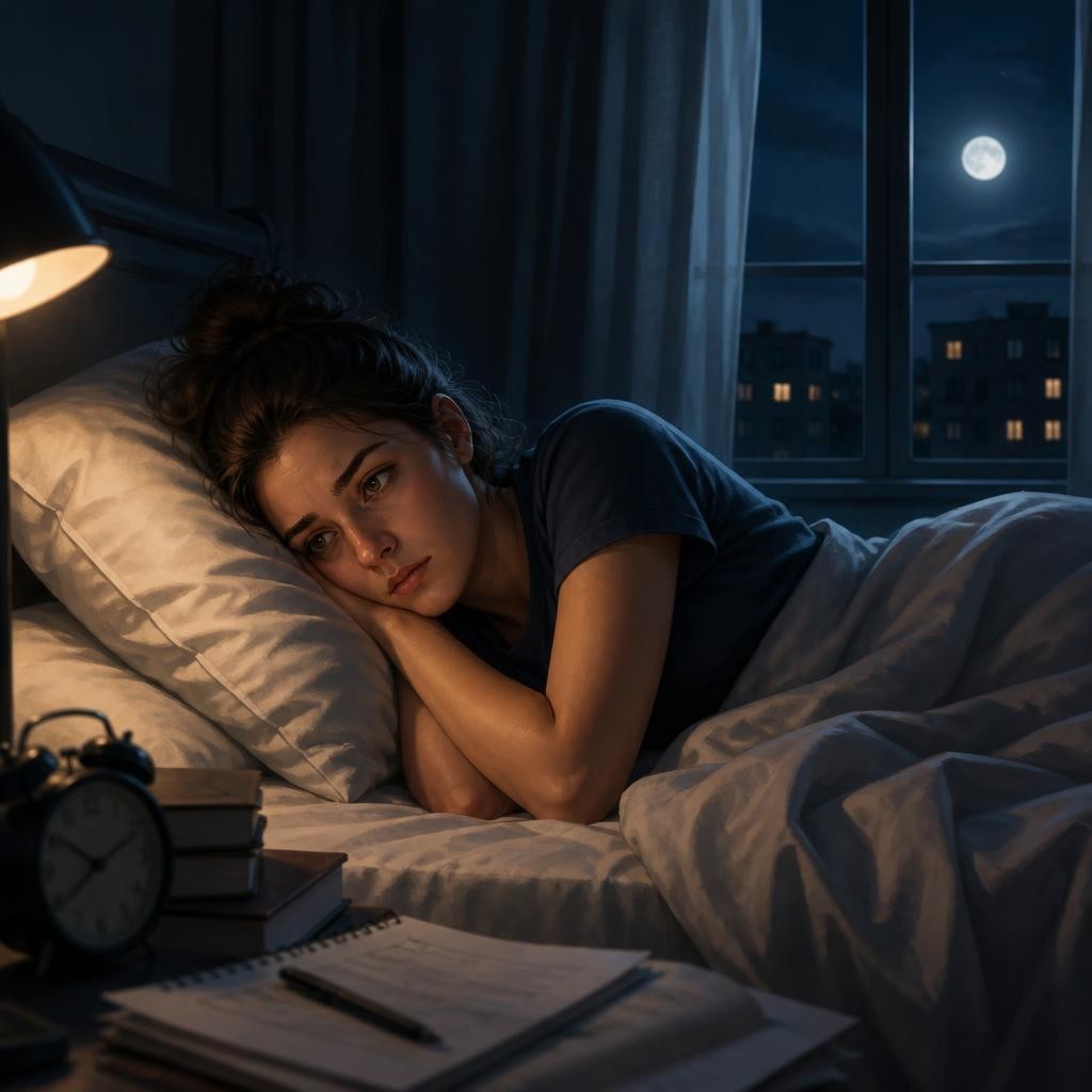Illustration for the English word “sleepless”