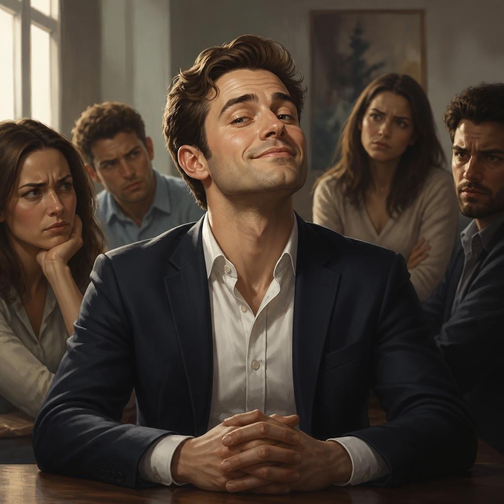 Illustration for the English word “smug”