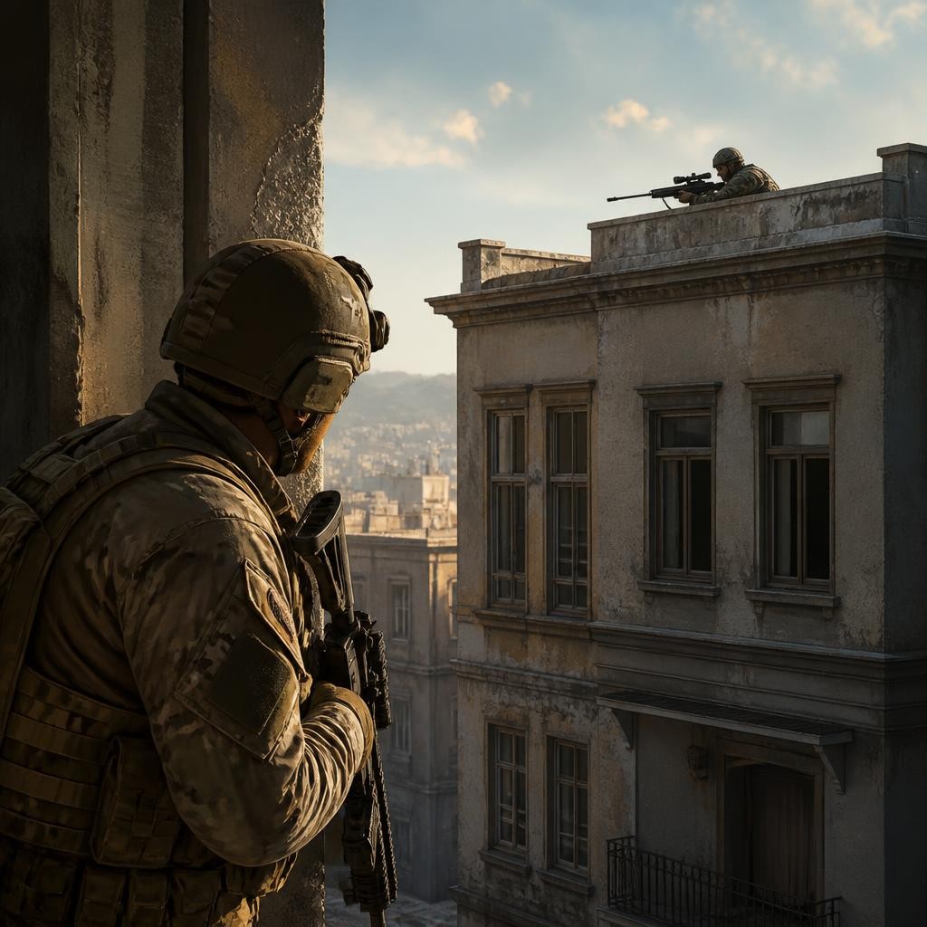 Illustration for the English word “sniper”