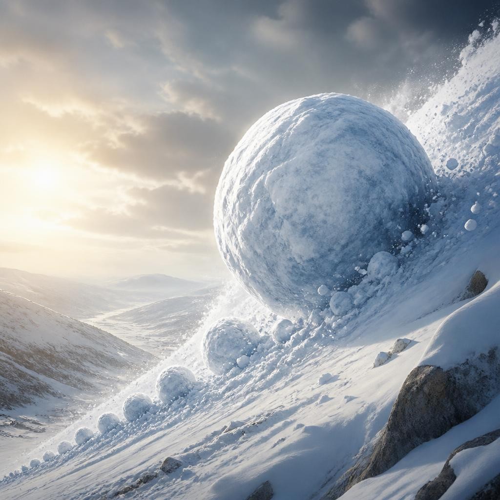 Illustration for the English word “snowball”