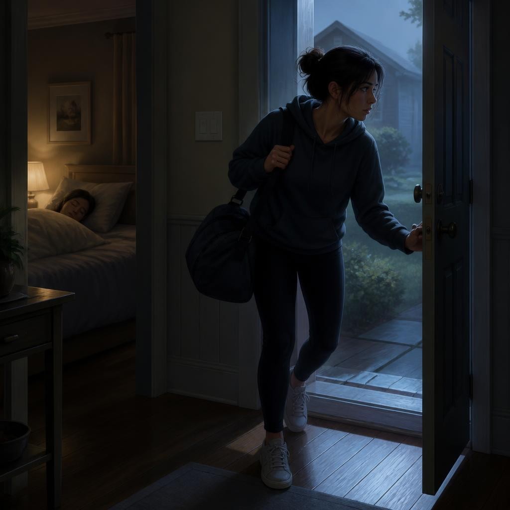 Illustration for the English word “snuck”