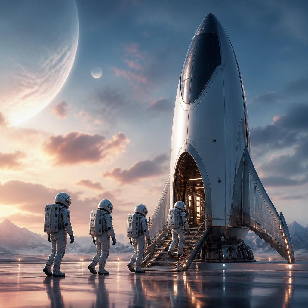 Illustration for the English word “spaceship”