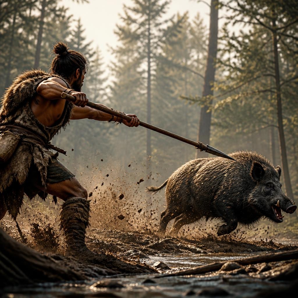 Illustration for the English word “spear”