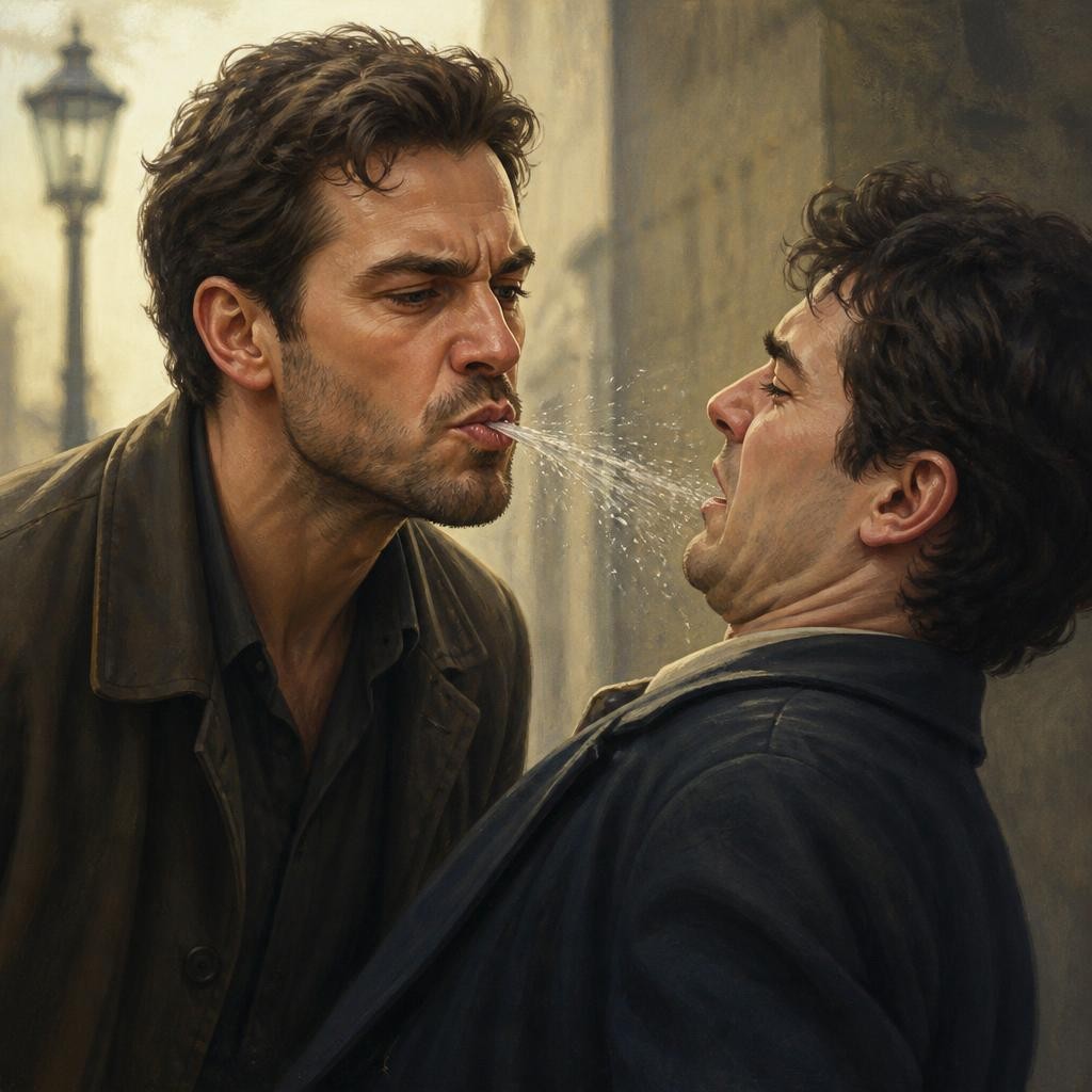 Illustration for the English word “spit”