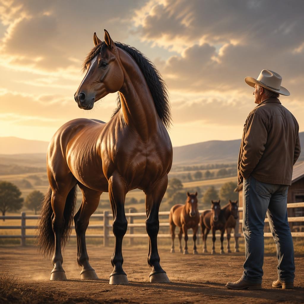 Illustration for the English word “stallion”