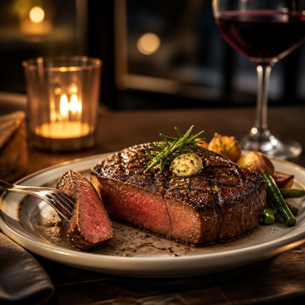 Illustration for the English word “steak”