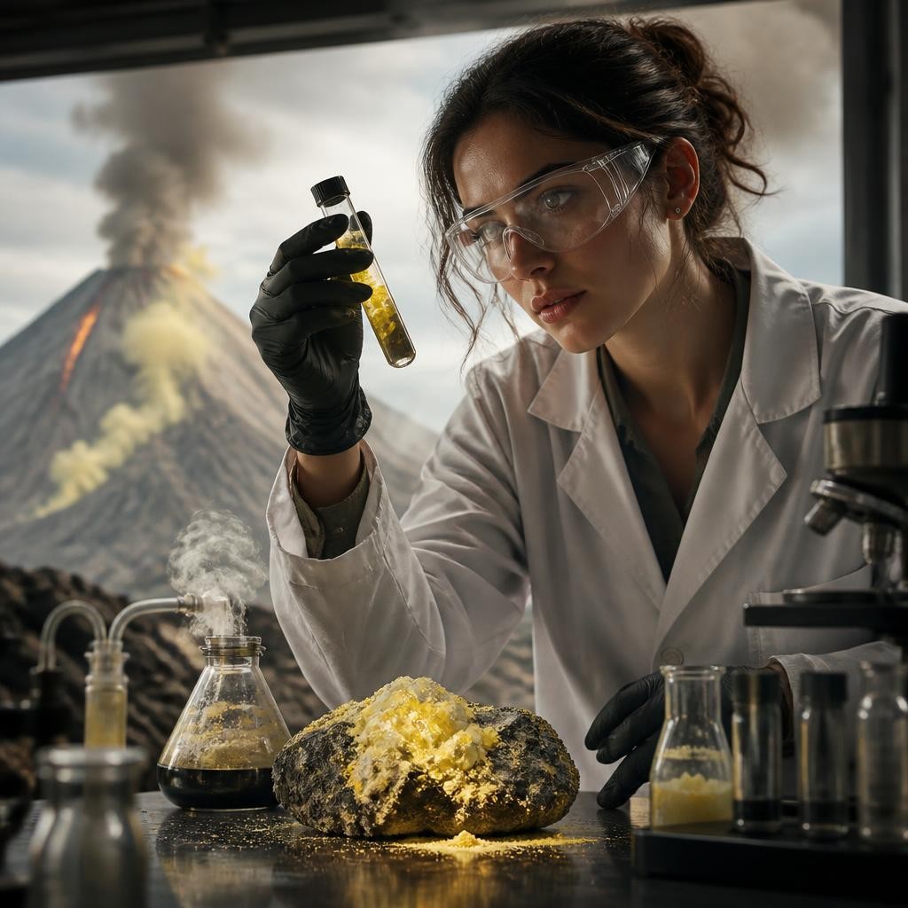 Illustration for the English word “sulfur”