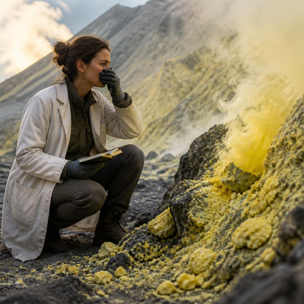 Illustration for the English word “sulphur”