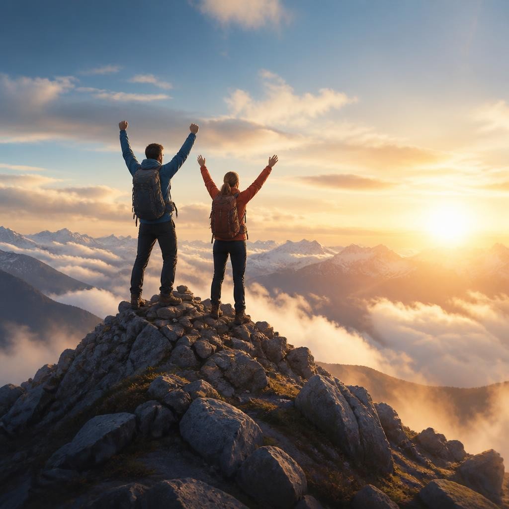 A mountain summit above the clouds.