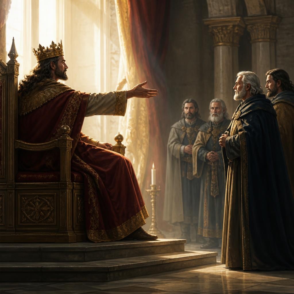 Illustration for the English word “summon”