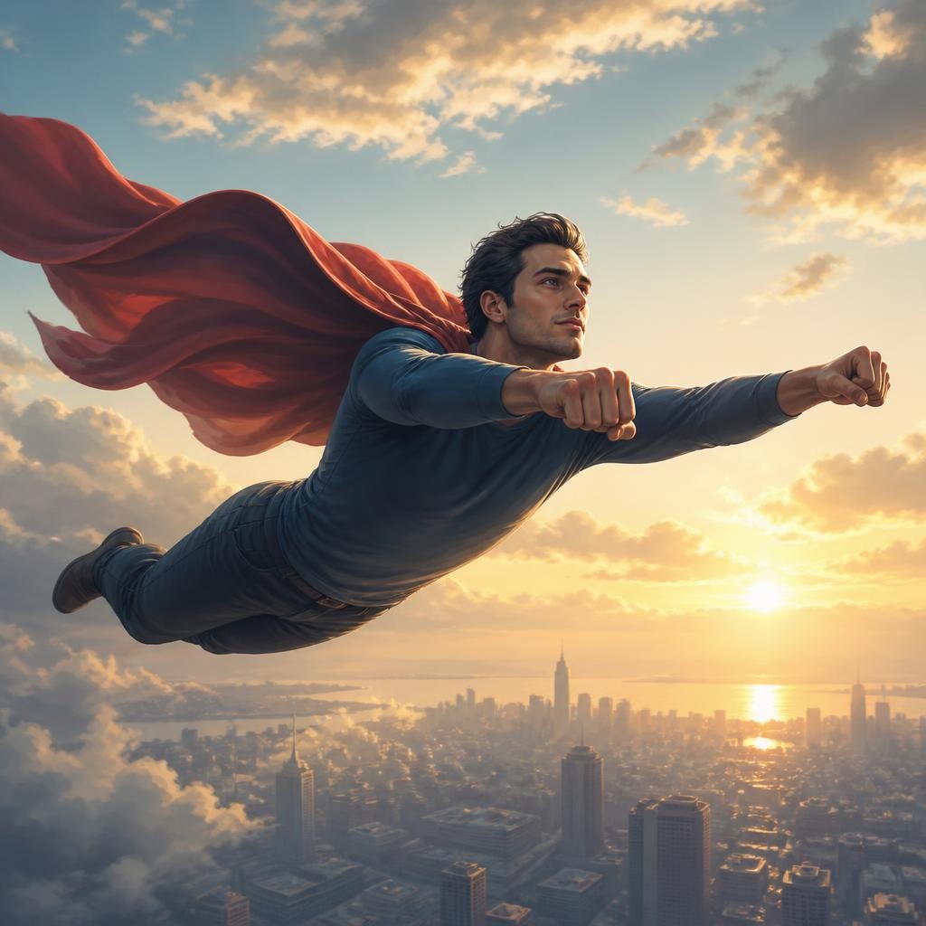 Illustration for the English word “superman”