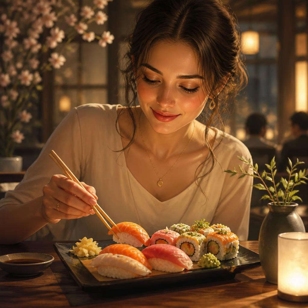 Illustration for the English word “sushi”