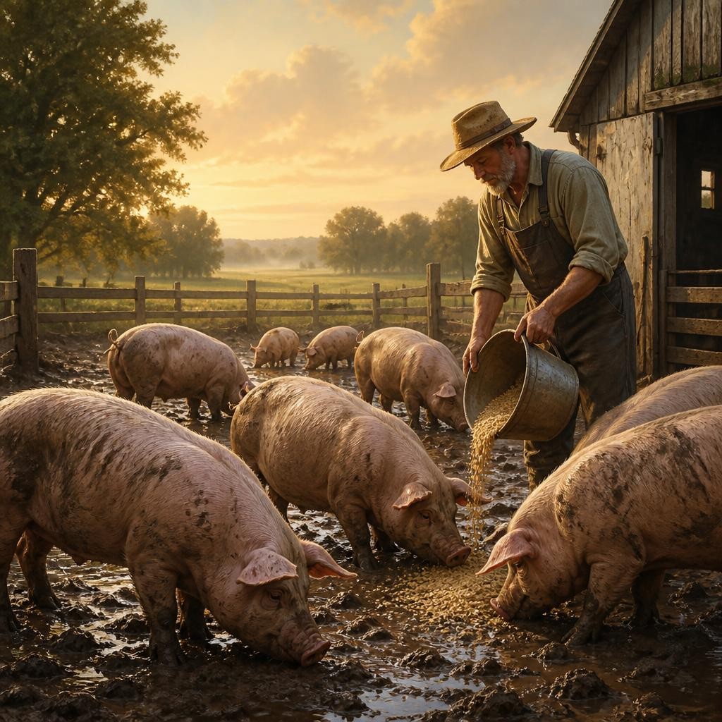 Illustration for the English word “swine”