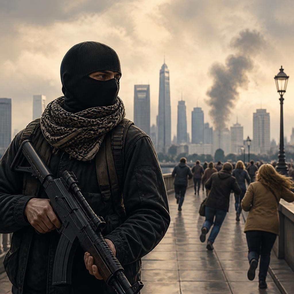 Illustration for the English word “terrorist”