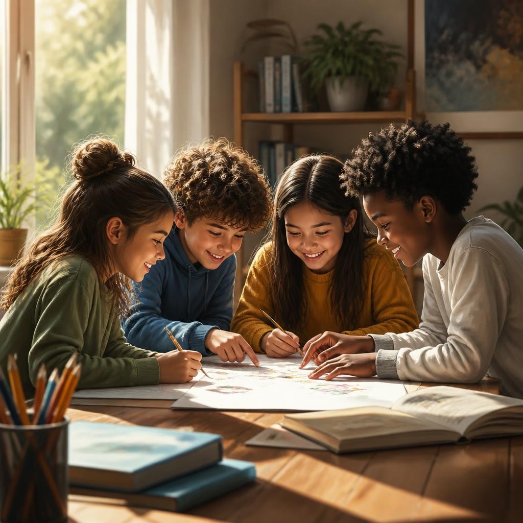 Illustration for the English word “together”