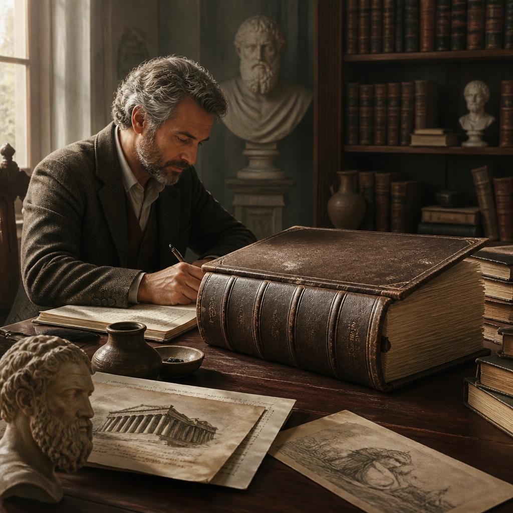 Illustration for the English word “tome”