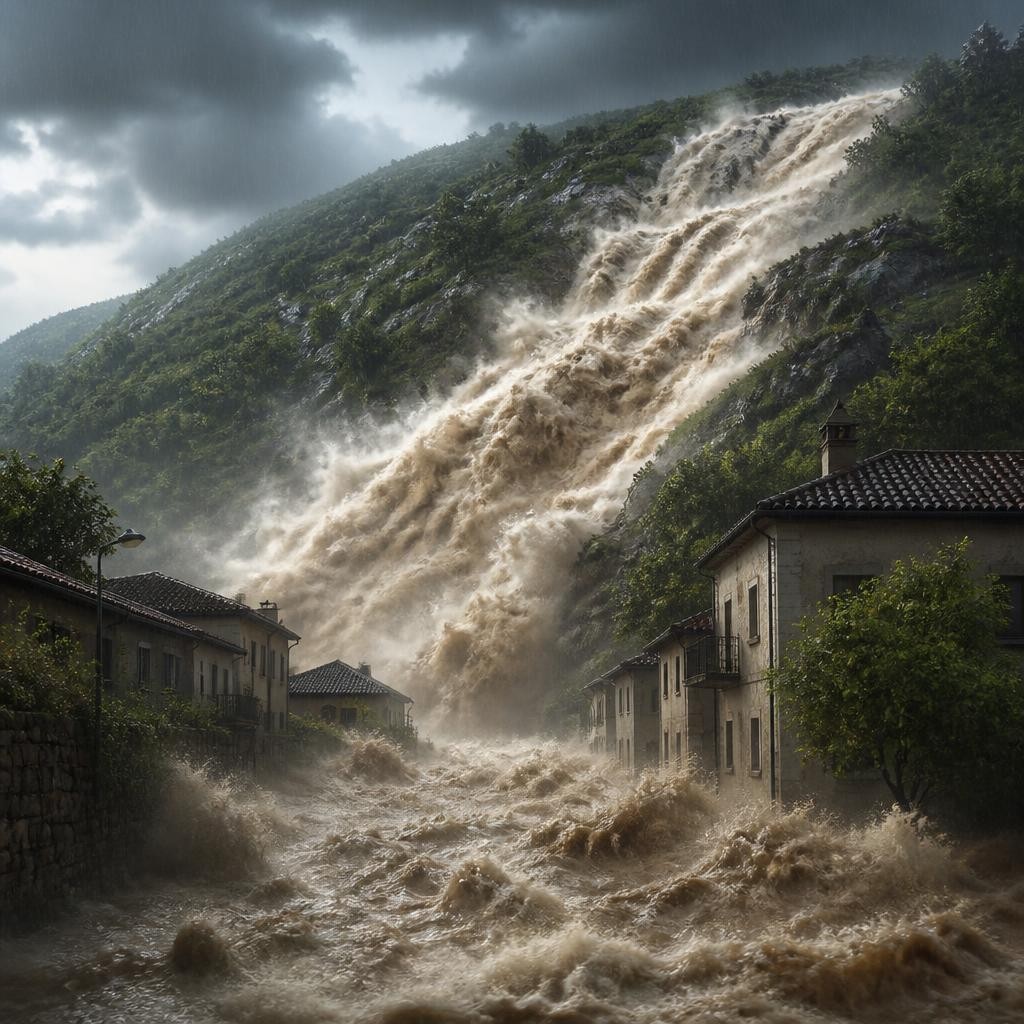 Illustration for the English word “torrent”