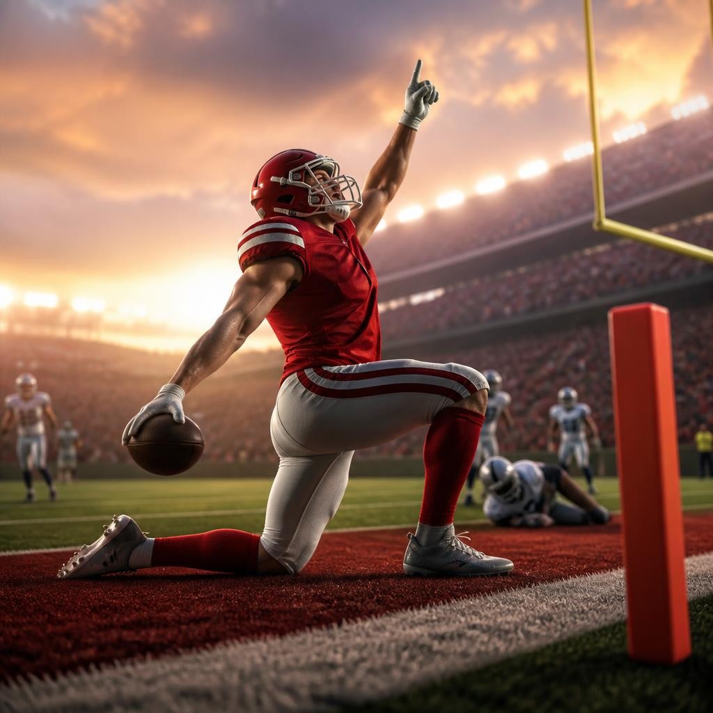 Illustration for the English word “touchdown”