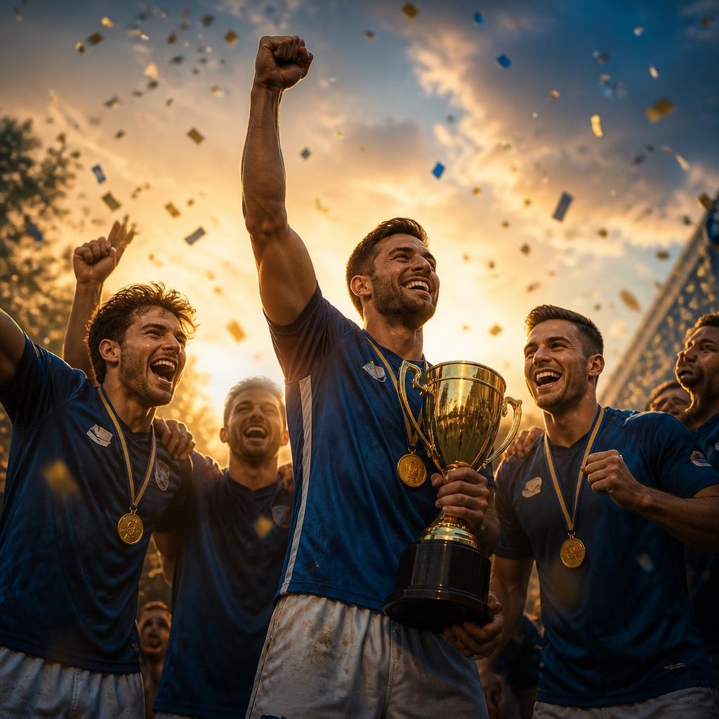 Illustration for the English word “triumphant”