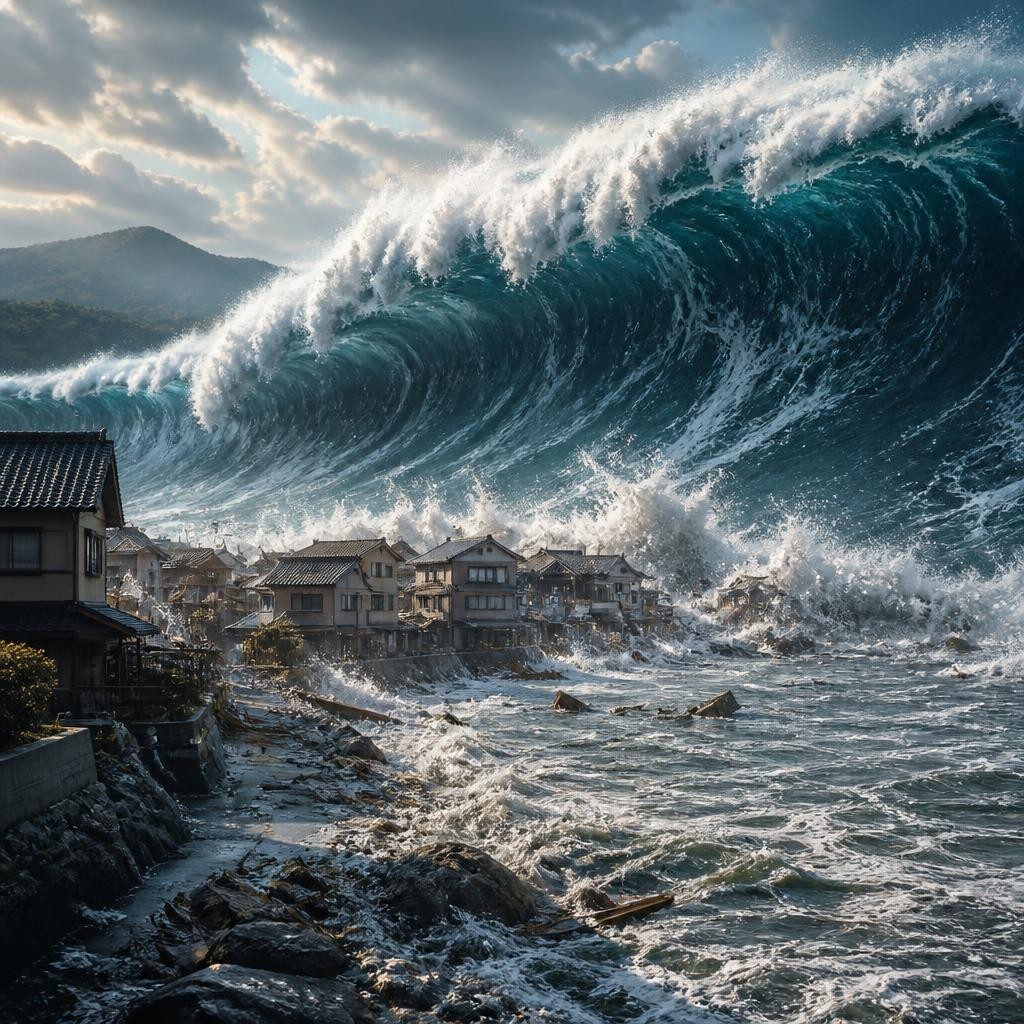 Illustration for the English word “tsunami”