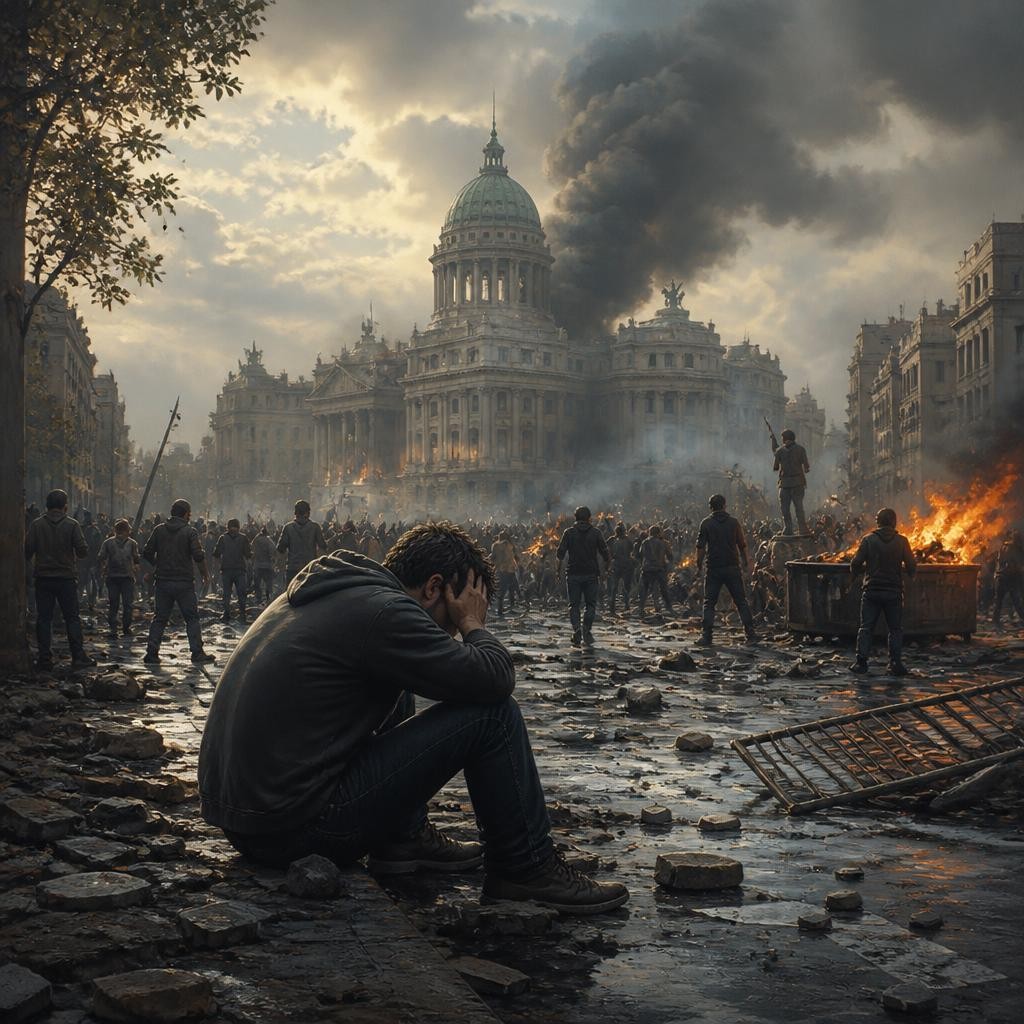 Illustration for the English word “turmoil”
