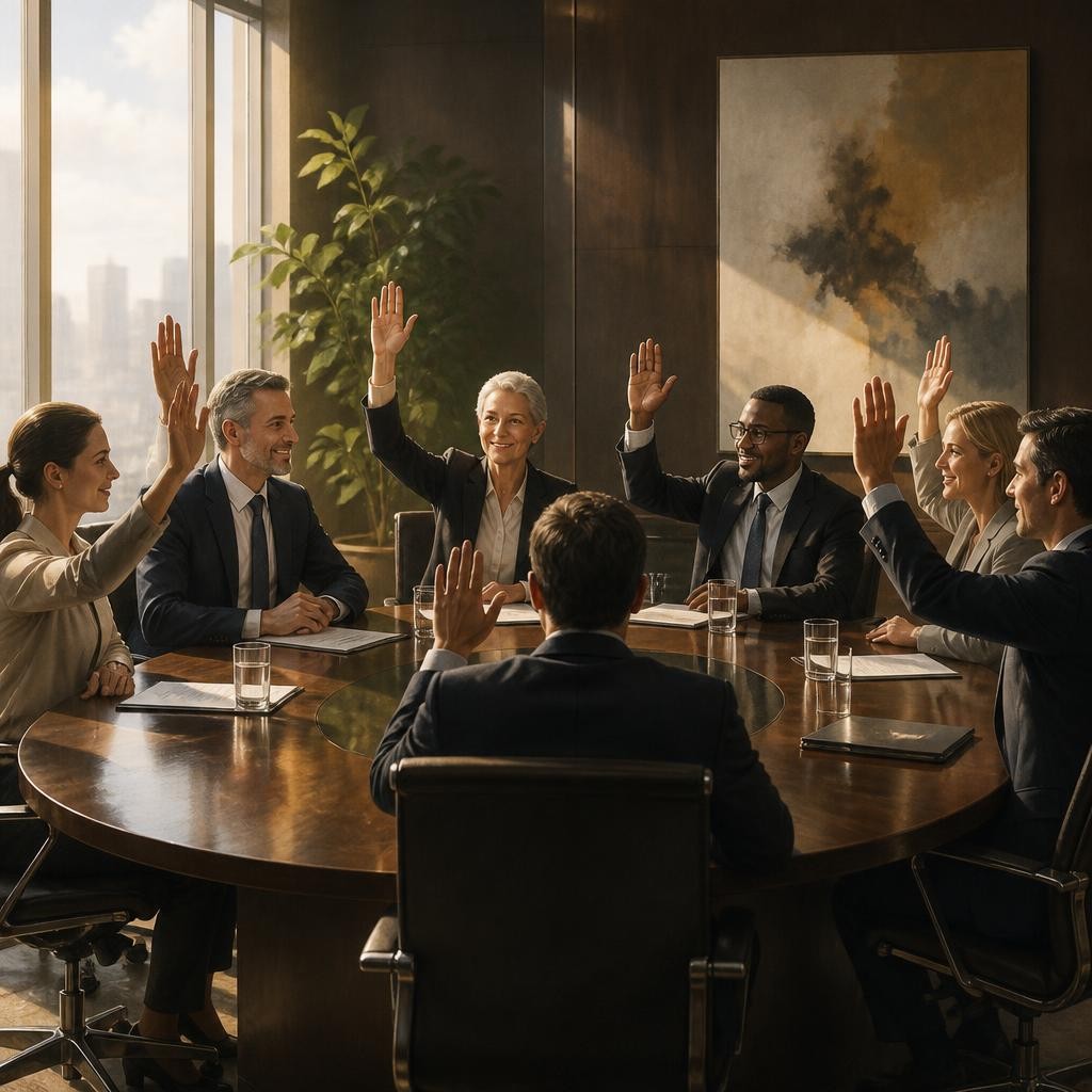Illustration for the English word “unanimously”