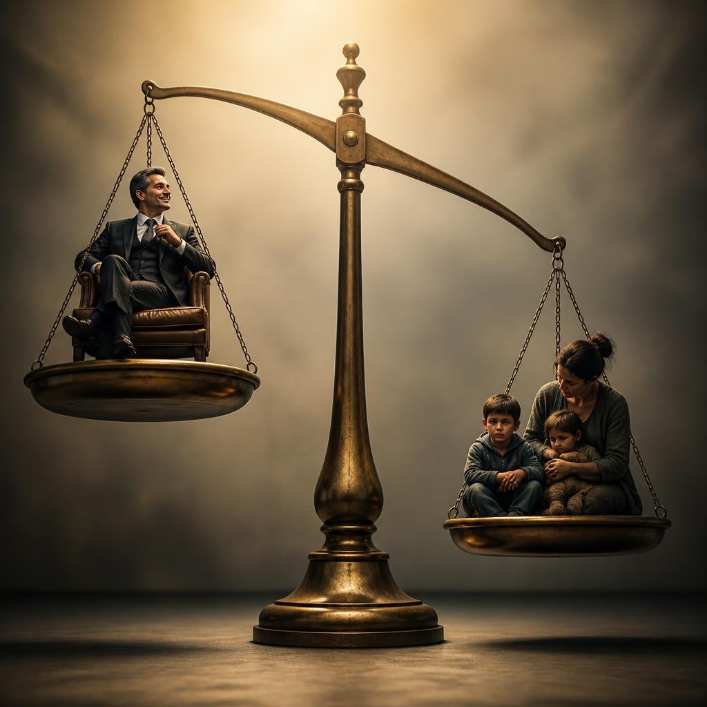 Illustration for the English word “unfairly”