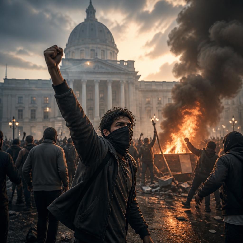 Illustration for the English word “unrest”