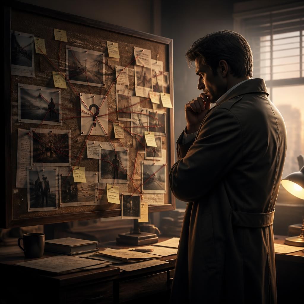 Illustration for the English word “unsolved”