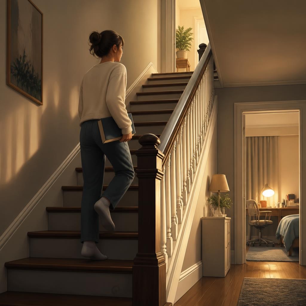 Illustration for the English word “upstairs”