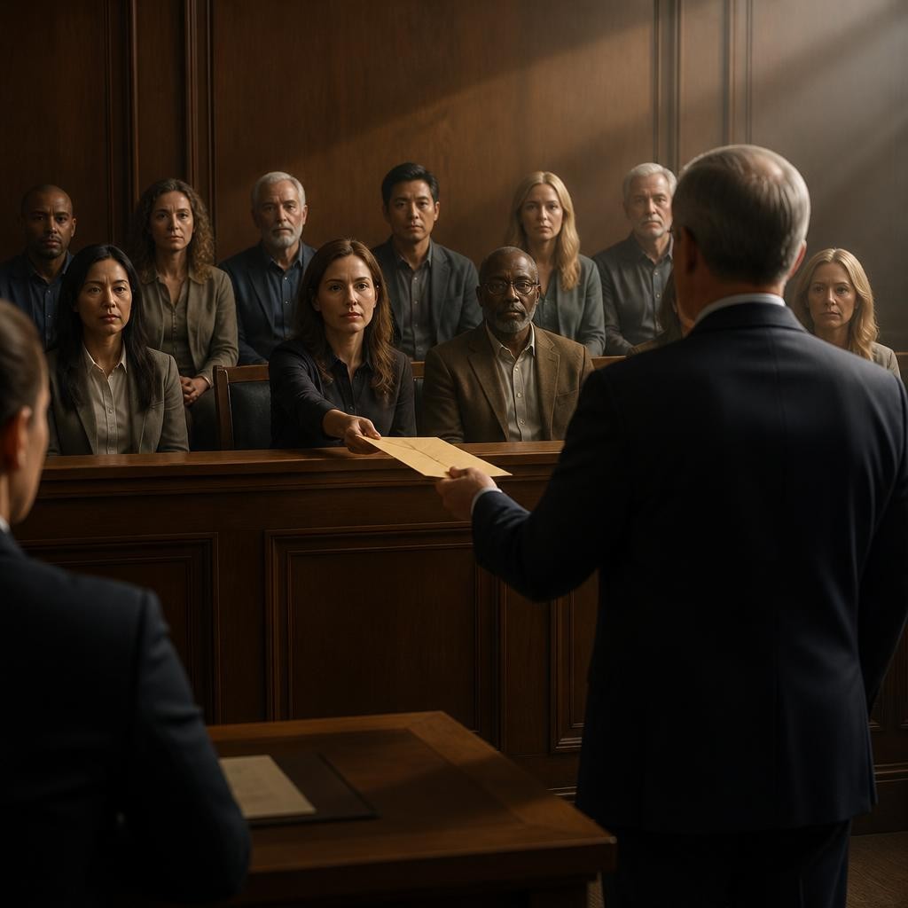Illustration for the English word “verdict”