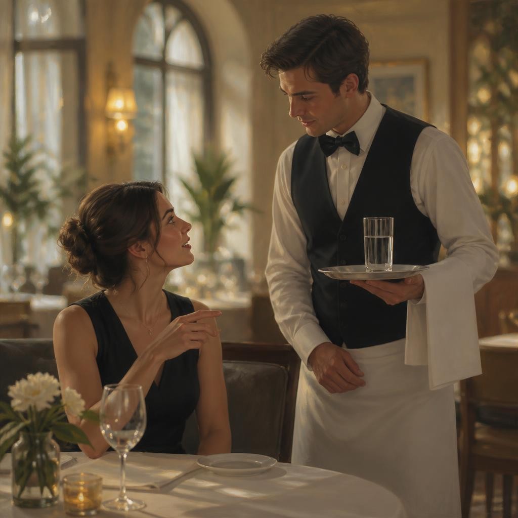 Illustration for the English word “waiter”