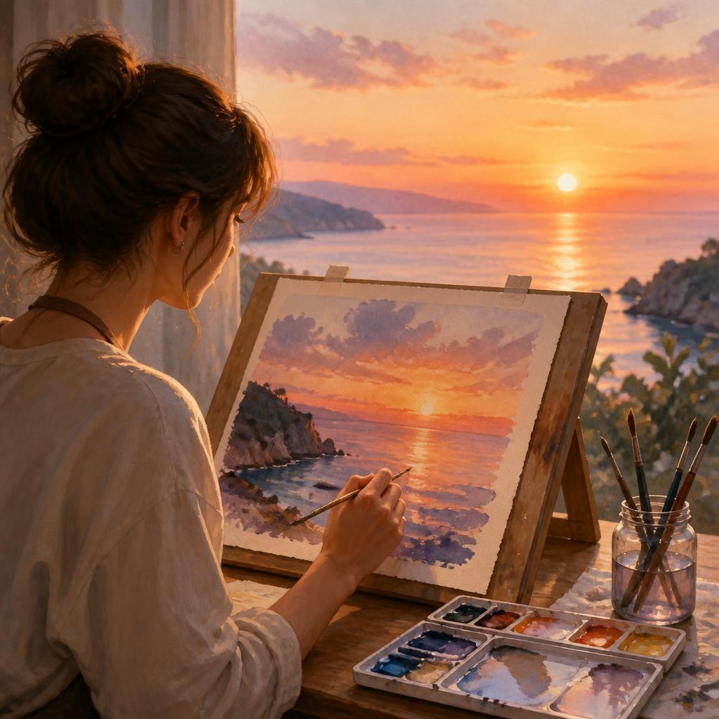 Illustration for the English word “watercolor”
